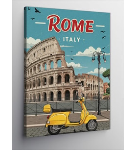 Kanvas Tablo Roma ve Sarı Vespa Posteri