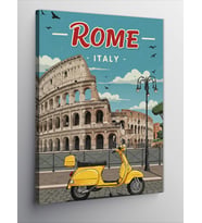 Kanvas Tablo Roma ve Sarı Vespa Posteri
