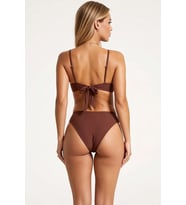 Kadın Bikini Takımı İnce Askılı Desteksiz Bandeau Üst Normal Bel Slip Alt Aksesuarlı Örme Kumaş