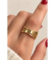 Çapraz Şerit Tasarım Ayarlanabilir Kadın Çelik Yüzük Gold/Gümüş Kararmaz Renk Atmaz