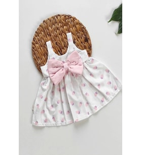 Yazlık Elbise Kısa Kollu Kız Çocuk Elbise Bebek Giyim Kız Bebek Elbise (Beyaz)