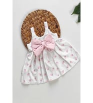 Yazlık Elbise Kısa Kollu Kız Çocuk Elbise Bebek Giyim Kız Bebek Elbise (Beyaz)