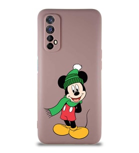 Realme 7 Soft Premier Kapak Mickey Mouse-G Tasarımlı Silikon Kılıf - Pudra (Şeffaf)