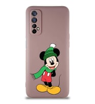 Realme 7 Soft Premier Kapak Mickey Mouse-G Tasarımlı Silikon Kılıf - Pudra (Şeffaf)