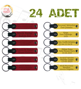 Kırmızı & Sarı, 24’lü Set, Kişiselleştirilebilir Deri Hediyelik, Düğün Misafirlerine Anlamlı Armağan