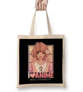Cute I Love Anime Girl Japanese Kawaii Obsessed Bez Çanta Uzun Saplı