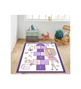 Rovigo Home Dijital Baskı Yıkanabilir Kaymaz Taban Çocuk Halısı RVG4074 (Mor)