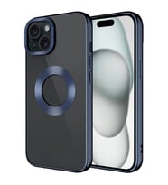 iPhone 15 Kılıf Köşeleri Renkli Şeffaf Kamera Korumalı Silikon Luxury Kapak (Lacivert)