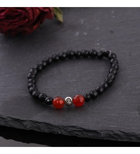 Ayyıldız İşlemeli Oniks ve Akik Taşı Unisex Bileklik