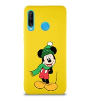 Huawei P30 Lite Soft Premier Kapak Mickey Mouse-G Tasarımlı Silikon Kılıf - Sarı (Şeffaf)