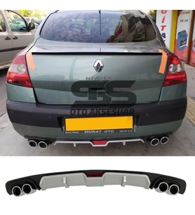 Renault Megane 2 Sedan Difüzör Arka Tampon Eki 4 Egzoz Çıkışlı Gri
