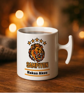 BK Gift Kişiye Özel İsimli Sarı Kırmızı Taraftar Tasarımlı Hammer Kulplu Beyaz Kupa Bardak-1, Arkadaşa Hediye, Sevgiliye Hediye, Taraftar Hediyesi