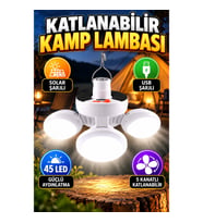 Solar ve USB Şarjlı 5 Kanatlı 45 LED Katlanabilir Kamp ve Acil Durum Lambası