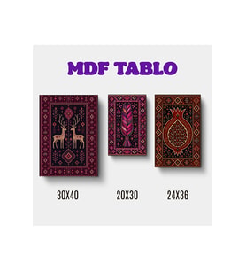 Halı Kilim Saç örgüsü Geyik ve Nar Tasarımlı Duvar Dekoratif Mdf Ahşap Retro Poster Tablo SETİ