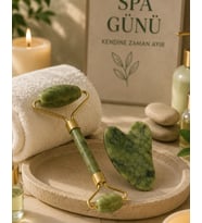 Jade Stone Yüz Bakım Seti Gua Sha Ve Roller Masaj Taşı