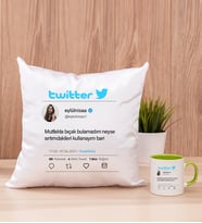 Kişiye Özel Twitter Tasarım Fotoğraflı Kare Yastık ve Yeşil Kupa
