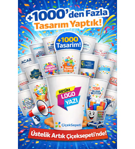 HEDİYELİ Kişiye Firmaya Özel Tasarım Baskılı Logolu KALIN GRAMAJ 7 Oz 50 Adet Karton Bardak
