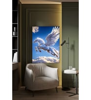 UÇAN BEYAZ PEGASUS KANVAS TABLO EV DUVAR SALON OFİS DÜKKAN HEDİYELİK DEKARASYON SÜSÜ (Çok Renkli)
