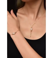 925 Ayar Gümüş Rose-gold Kaplama Inci Simli Dorika Toplu Kolye Ve Bileklik Set