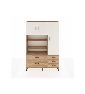 Arges Dolap 9 Raflı 5 Çekmeceli 3 Kapaklı 132x30x195 Çam-Aytaşı/Çam