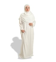 Krem İki Parça Namaz Elbisesi Dokuma Kendinden Desenli 2502_40