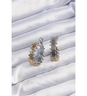 Pirinç Gold Gümüş Renkli Tırtıklı Halka Küpe - TJ-BKP9228