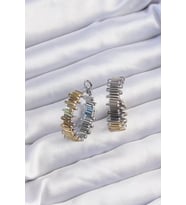 Pirinç Gold Gümüş Renkli Tırtıklı Halka Küpe - TJ-BKP9228