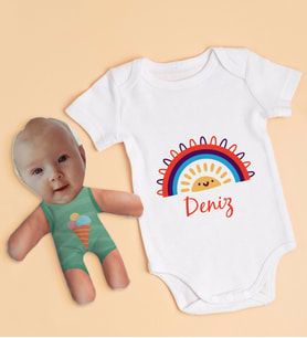 BK Kids Kişiye Özel Fotoğraflı Bebek Yastık ve Bebek Body Zıbın Hediye Seti - Model 8
