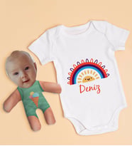 BK Kids Kişiye Özel Fotoğraflı Bebek Yastık ve Bebek Body Zıbın Hediye Seti - Model 8