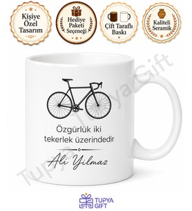 Bisikletçiye Hediye Kişiye Özel Baskılı Kupa Bardak İsimli Bisiklet Temalı