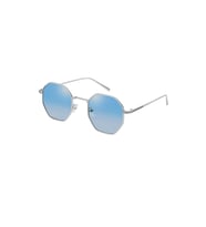 Sanches – Geometrik Gümüş Unisex Güneş Gözlüğü Açık Mavi UV400 Koruma Cam  50 mm Özel Tasarım Burun