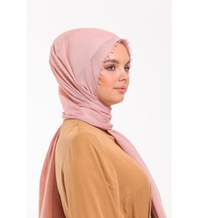 Düz Renk Cotton Seri Şal Eşarp Askısı ile Birlikte 75x200 cm Pembe-75x200