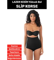 İz İç Göstermez Kaymaz Sıkılaştırıcı Vücut Şekillendirici LAZER KESİM Yüksek Bel Slip Korse (Siyah)