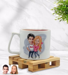 BK Gift Kişiye Özel Sevgililer Karikatürlü Middle Beyaz Kupa Bardak Model 5