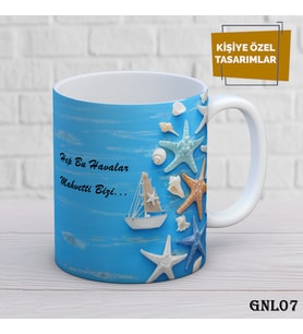 Kişiye Özel Kupa  İsimli & Fotoğraflı Premium Hediye Bardak Deniz Deniz Kabuğu