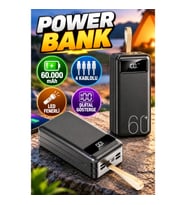 60.000 mAh Powerbank Dijital Göstergeli 4 Kablolu LED Fenerli Taşınabilir Şarj Cihazı
