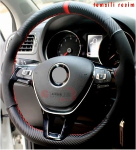 Direksiyon Kılıfı Carbon Alcantara Kırmızı Yüzüklü Opel Astra G Uyumlu