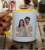 Kişiye Özel Karikatür Yemek Yapan Romantik Çift Kupa Bardak Sevgililer Günü Hediyesi