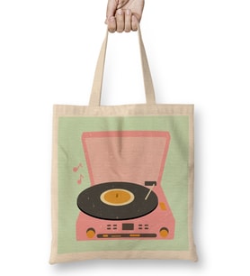 Pink Vintage Record Player 01 Bez Çanta Uzun Saplı