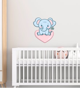 BK Gift Sevimli Fil Tasarımlı Çocuk Odası Ahşap Duvar Süsü-10 (Beyaz)
