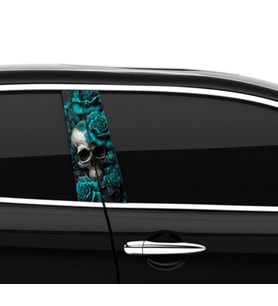 Araba Etiketleri, Tuning Kaplama, Direk Folyosu - Mavi Gül Kuru Kafa, Turquoise Skull