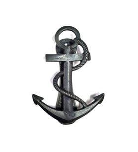 Antika Tarz Dekoratif Pirinç Halatlı, Çapa, Denizci, Gemici Kapı Tokmağı, Taktak - 170x60mm, Oksit