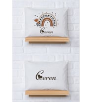 Pia Baby Premium %100 Pamuk İkili İsim Yazılı Kız Bebek Yastık Kılıfı – 35x45 cm Organik Baskı 5033-13 (Ekru)