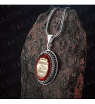925 Ayar Gümüş Kehribar Taşlı Arapca Hasbi Allah Yazılı Erkek Kolye