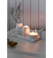 Özel Tasarım Dekoratif Vazo Kokulu Soya Mumluk Ve Tealight Beton Obje Seti Hediyelik Dekor (Beyaz)