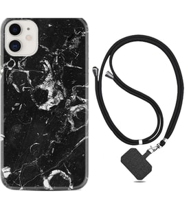 Apple iPhone 11 12 13 Mini Kılıf Boyun Askılı Silikon Black Hole Marble 1387
