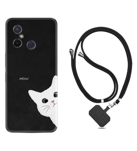 Xiaomi Redmi 12C Kılıf Resimli Boyun Askılı İpli Desenli Silikon Series Çılgın Kedi 1895