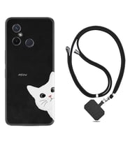 Xiaomi Redmi 12C Kılıf Resimli Boyun Askılı İpli Desenli Silikon Series Çılgın Kedi 1895
