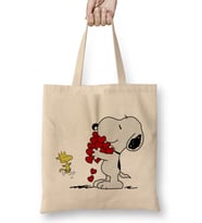 Snoopy And Woodstock Hugging Love Aşk Bez Çanta Uzun Saplı