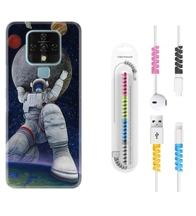 Tecno Camon 16 18P Pova 3 Pova Neo Kılıf Kablo Koruma Spiral Silikon Astronot ve Dünya 1759